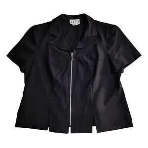 DBYII Womens Plus Size 18W Black Short Sleeve Full Zip Blazer Jacket Late 90-Y2K